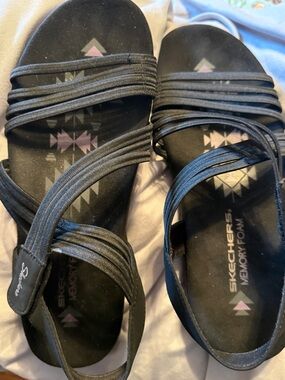 Skechers Black Elastic Multi-Strap Memory Foam Women's Sandals